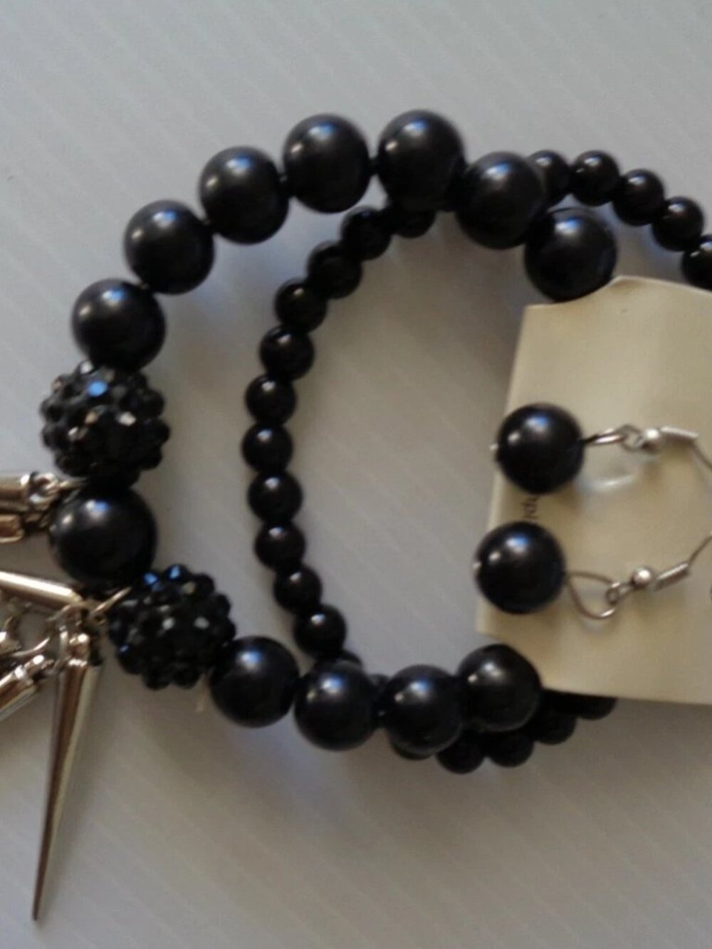 Black Stretch Beaded Bracelet and Earring Set